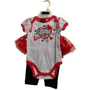 New DDG Darlings Infant Baby Girl Size 3 6  months Red 2 pc set Short Sleeve pol